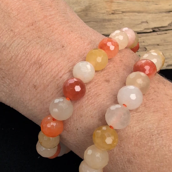 Video of 8mm faceted Golden Jade beaded stretch bracelet.