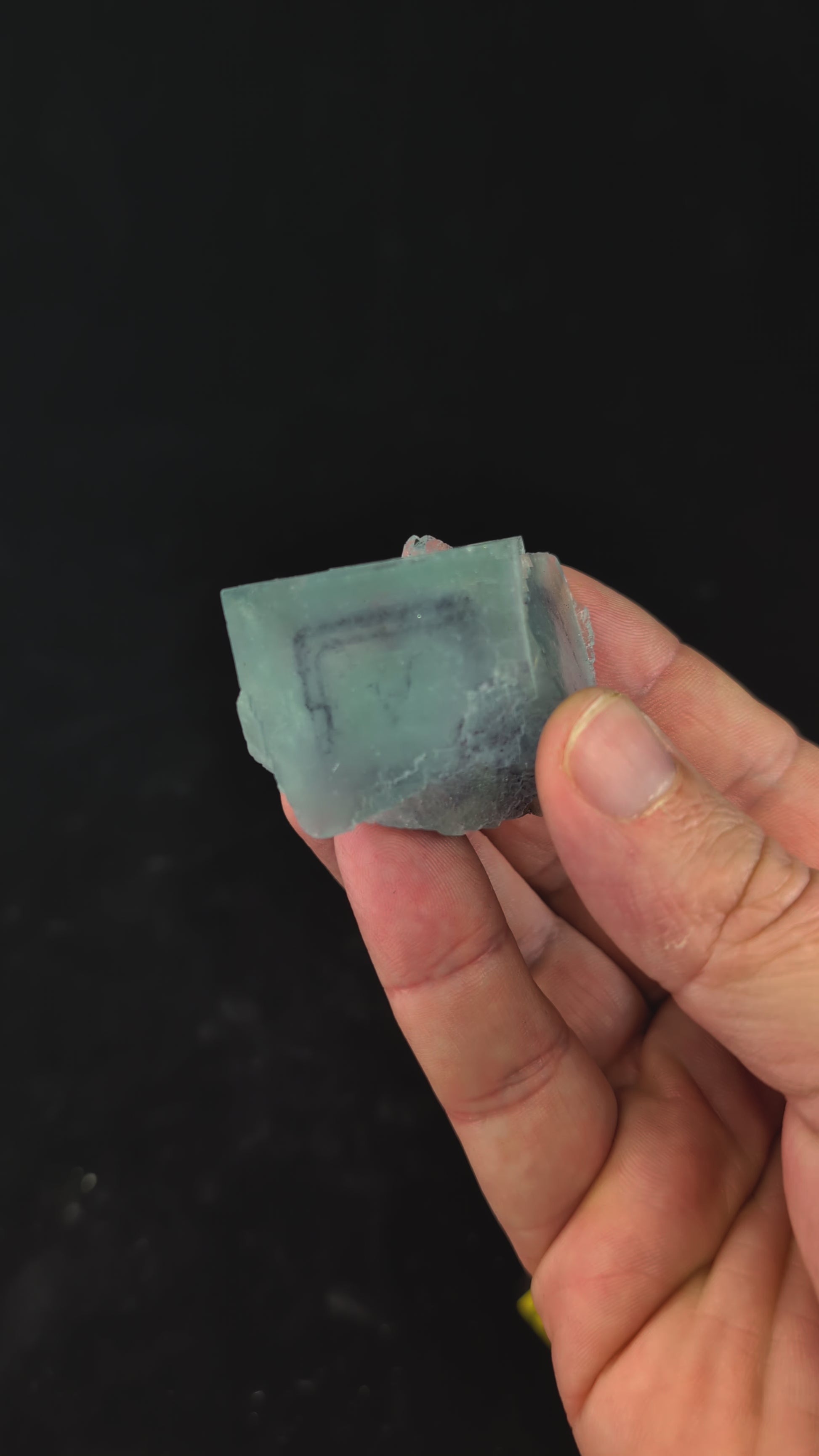 Video showing 360° rotation and UV fluorescence of Blue Jelly Fluorite specimen