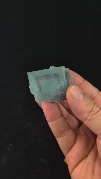 Video showing 360° rotation and UV fluorescence of Blue Jelly Fluorite specimen
