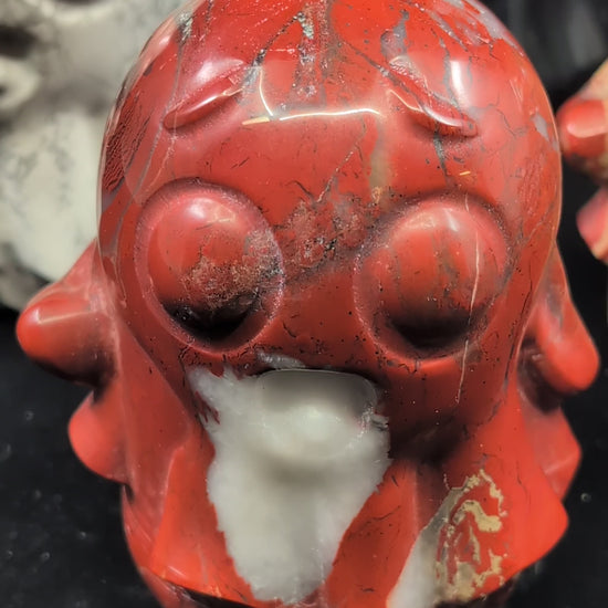 Video of Trio of ghost carvings in Red Obsidian, Black Obsidian, and Howlite, 4 by 3in 500 - 700g 