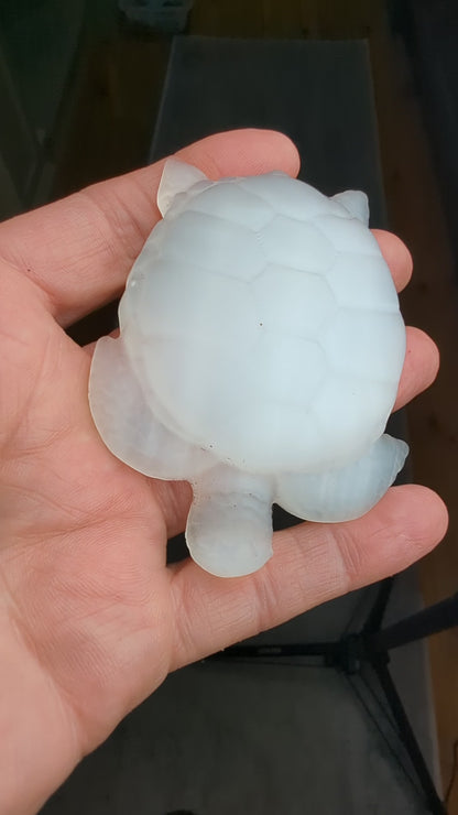 Luminous Selenite Sea Turtle Carvings | ~3.3in., ~ 90g