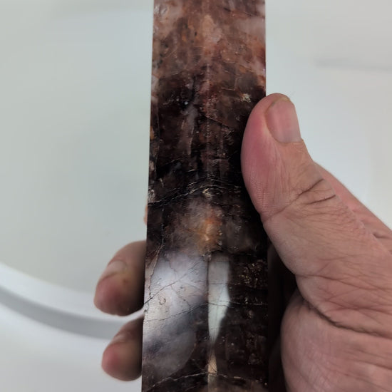 360° rotation video – Brazilian Fire Quartz tower, 19 cm, premium Hematoid Quartz