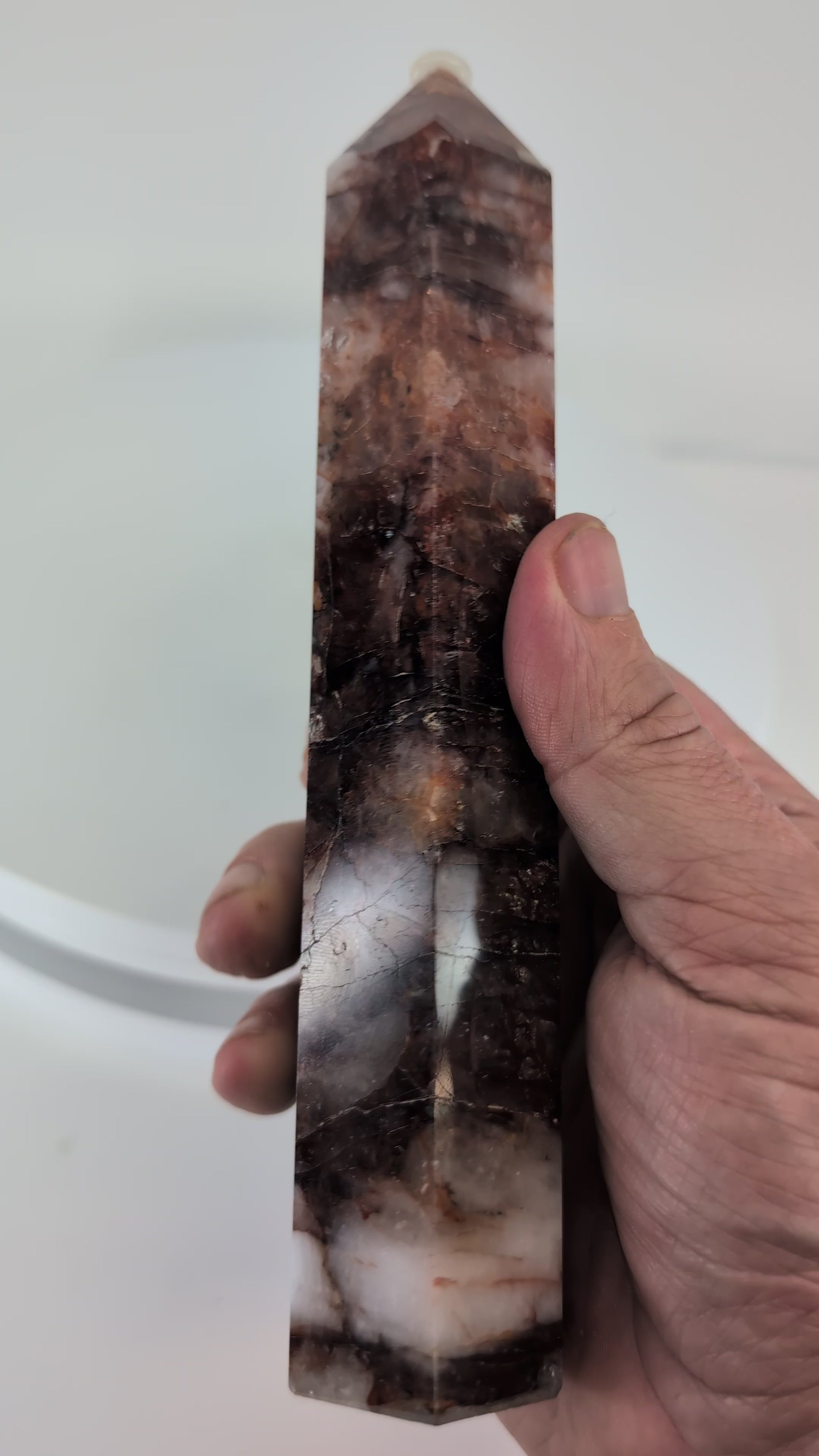 360° rotation video – Brazilian Fire Quartz tower, 19 cm, premium Hematoid Quartz