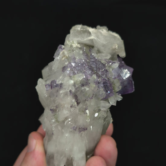 Fluorite on Quartz with Chlorite and UV Fluorescence – Yaogangxian Mine, Hunan, China