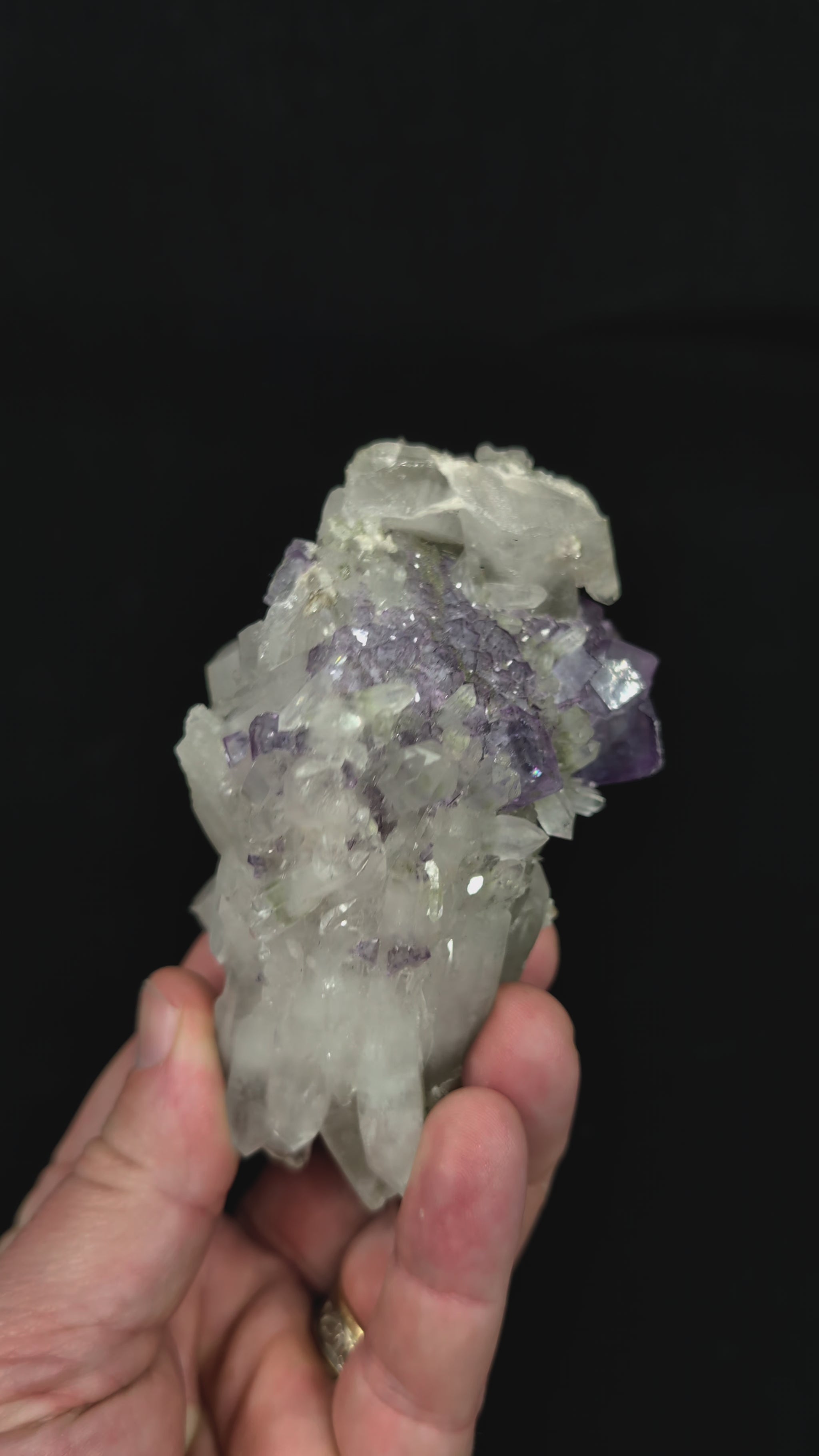 Fluorite on Quartz with Chlorite and UV Fluorescence – Yaogangxian Mine, Hunan, China