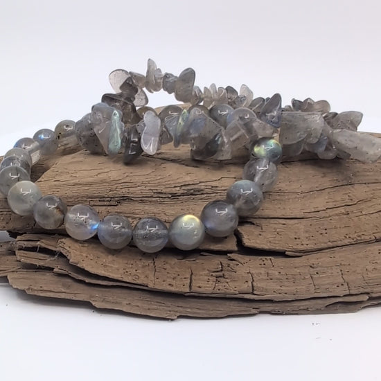 Video of 8MM and Chip Labradorite bracelets 