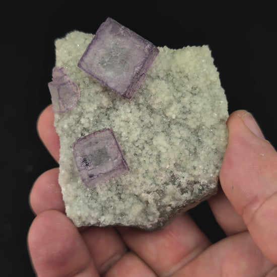 Rotating video of QR code window fluorite crystal from Guizhou, China showing phantom and UV reaction