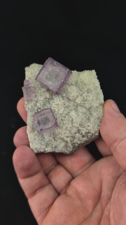 Rotating video of QR code window fluorite crystal from Guizhou, China showing phantom and UV reaction
