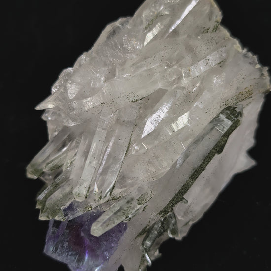 Fluorite on Quartz with Chlorite Inclusions and Pyrite – Yaogangxian Mine, Hunan, China