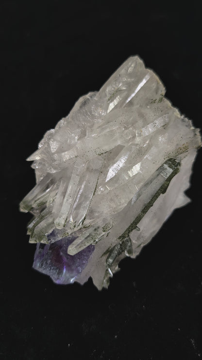 Fluorite on Quartz with Chlorite Inclusions and Pyrite – Yaogangxian Mine, Hunan, China