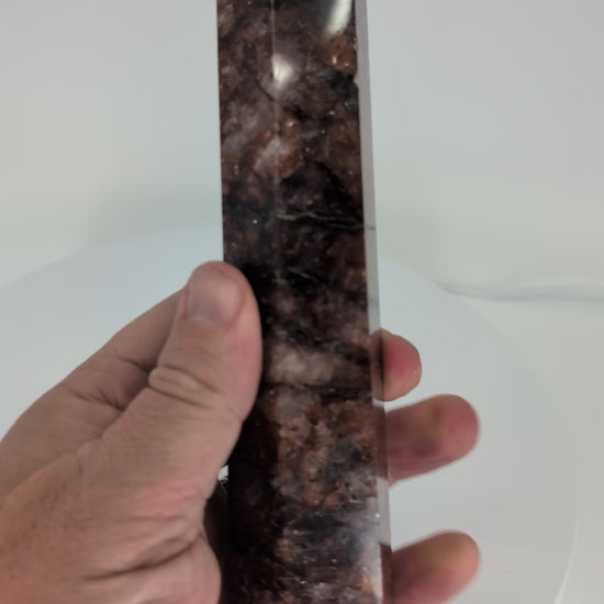 360° rotation video – Brazilian Fire Quartz tower, 21.5 cm, premium Hematoid Quartz