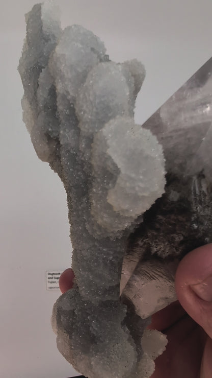 video of Enchanting Dogtooth Calcite with Fluorescent Sugar Sphalerite – Fujian, China