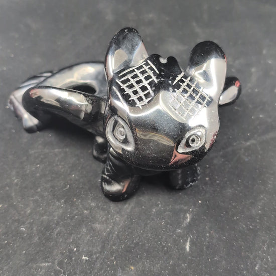 Video of 910g Black Obsidian Toothless dragon carving, front view with glossy polish