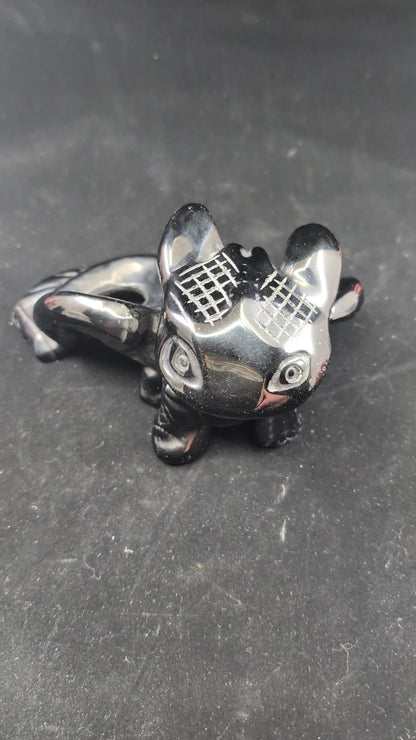 Video of 910g Black Obsidian Toothless dragon carving, front view with glossy polish