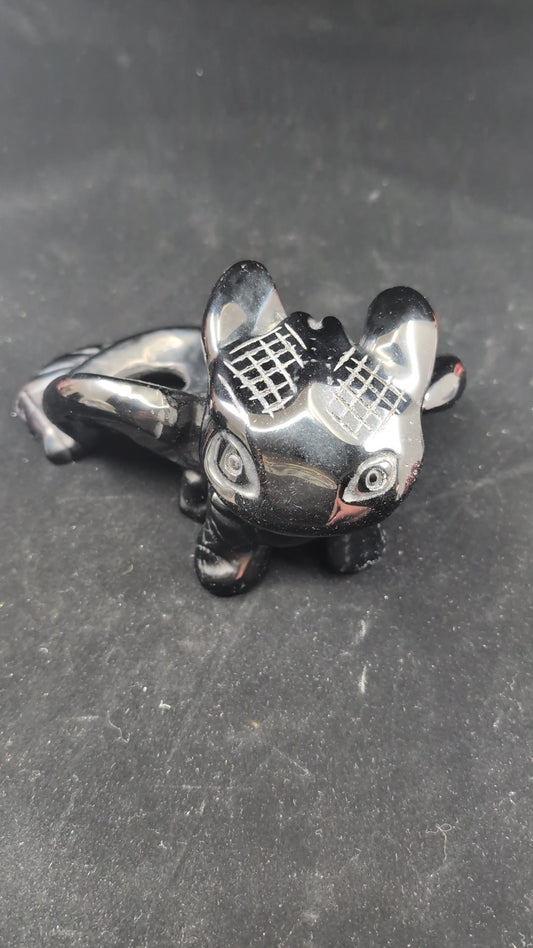 Video of 910g Black Obsidian Toothless dragon carving, front view with glossy polish