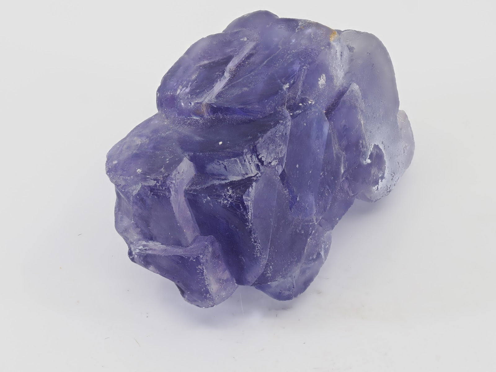 Angled view of Purple Fluorite showing translucency and light refraction.