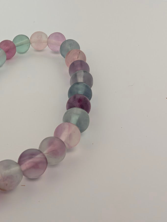 6mm rainbow fluorite bracelet closeup with pastel bands