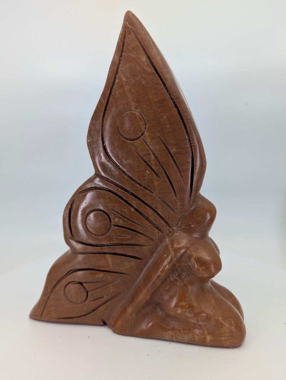 Red Jasper Fairy Goddess carving with polished wings