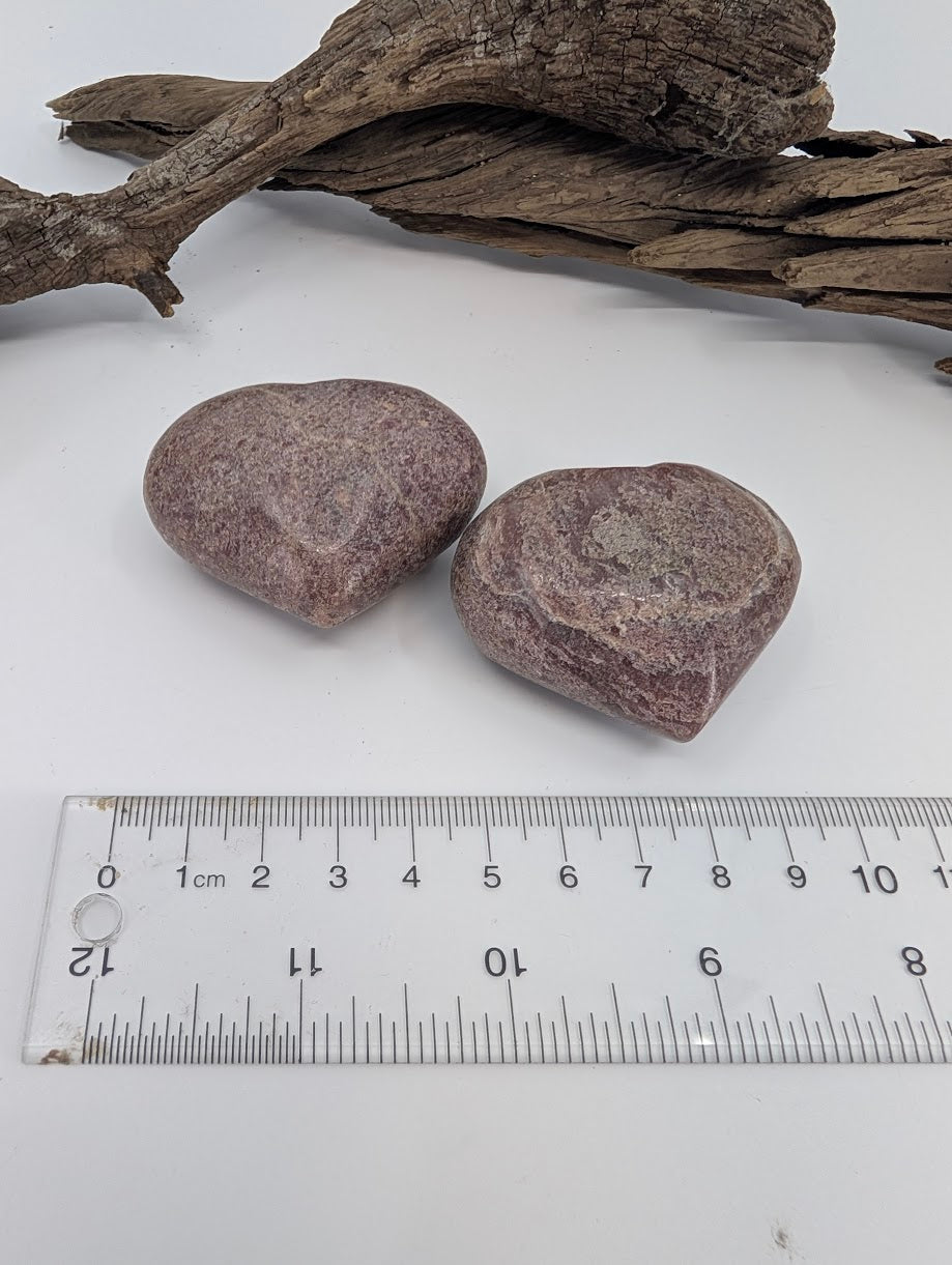 Size measurement of Rhodonite hearts approx 5cm wide.