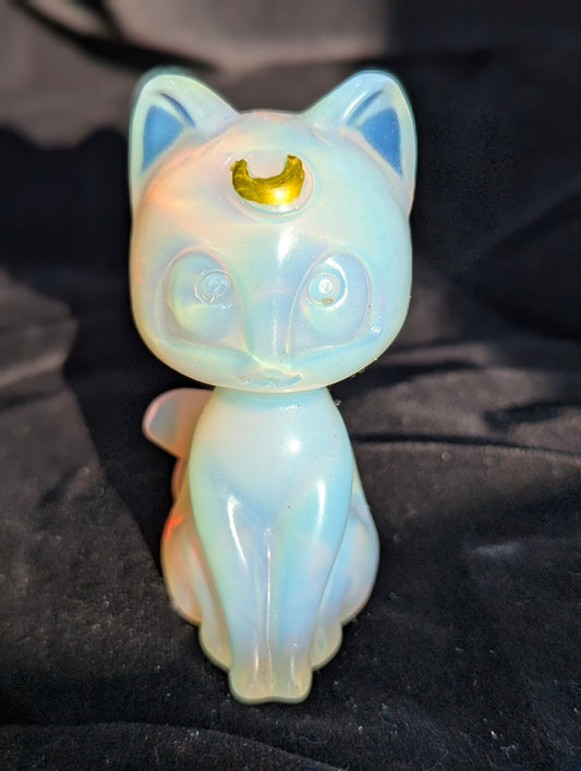 Luna Cat Moon Cat Crystal Carvings 3in. - choose your mineral