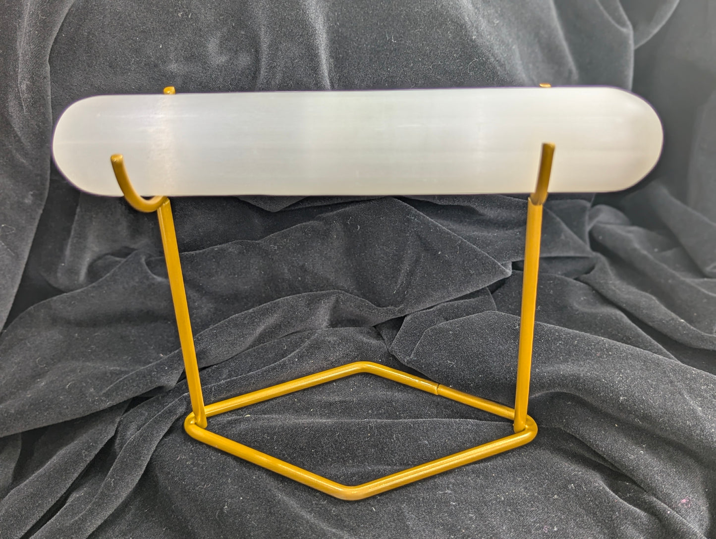 Luminous Selenite Rod & Bracelet Holder with Gold Display Stand