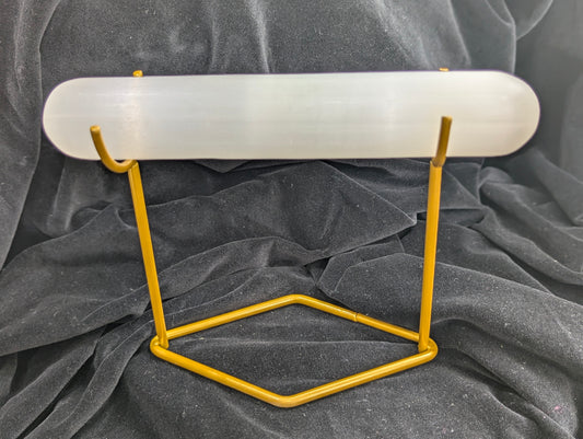 Luminous Selenite Rod & Bracelet Holder with Gold Display Stand