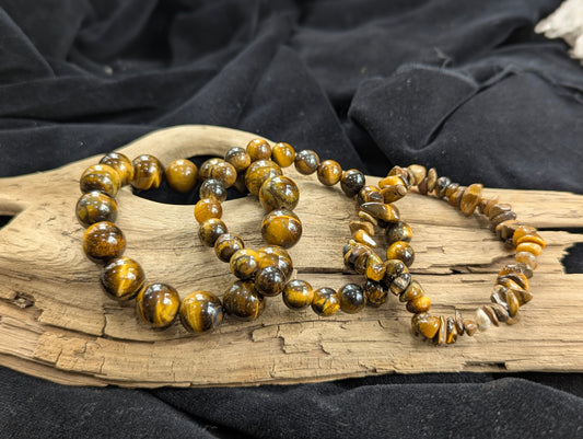 Bracelet Œil de Tigre Jaune – Perles Rondes Polies 8MM et Éclats