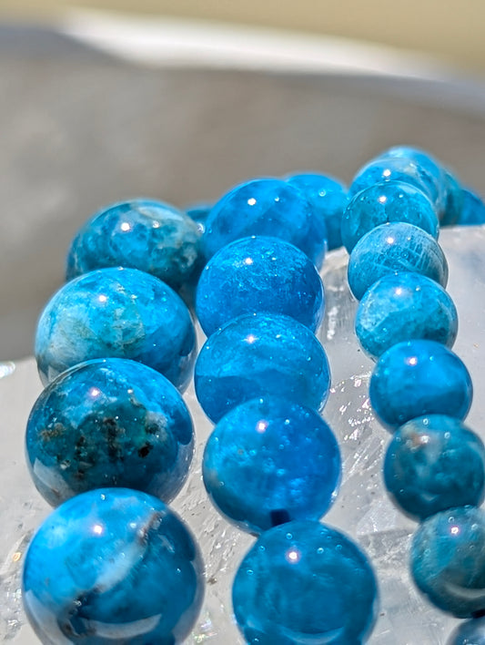 Bracelet en Apatite Bleue de qualité supérieure (perles rondes de 8 mm) – Madagascar