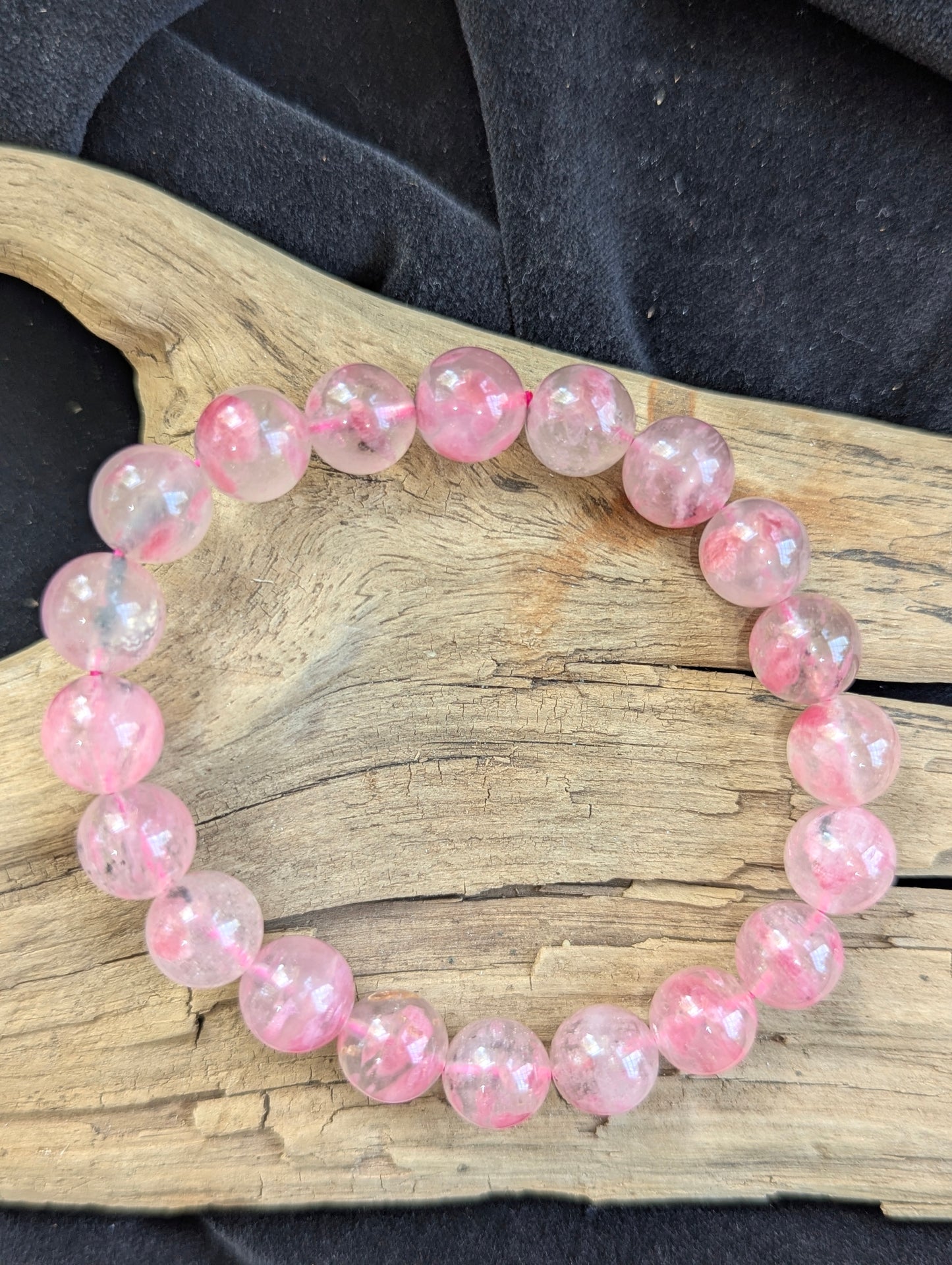 8mm HQ Ice Rhodonite Round Bead Bracelet – Natural Pink Silicate | AA Grade