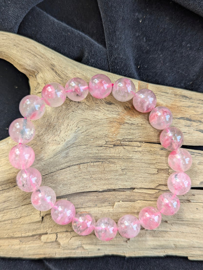 8mm HQ Ice Rhodonite Round Bead Bracelet – Natural Pink Silicate | AA Grade