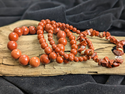 Red Jasper Beaded Bracelet — 6mm, 8mm, 12mm & chip