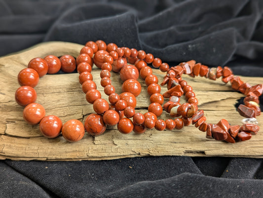 Red Jasper Beaded Bracelet — 6mm, 8mm, 12mm & chip