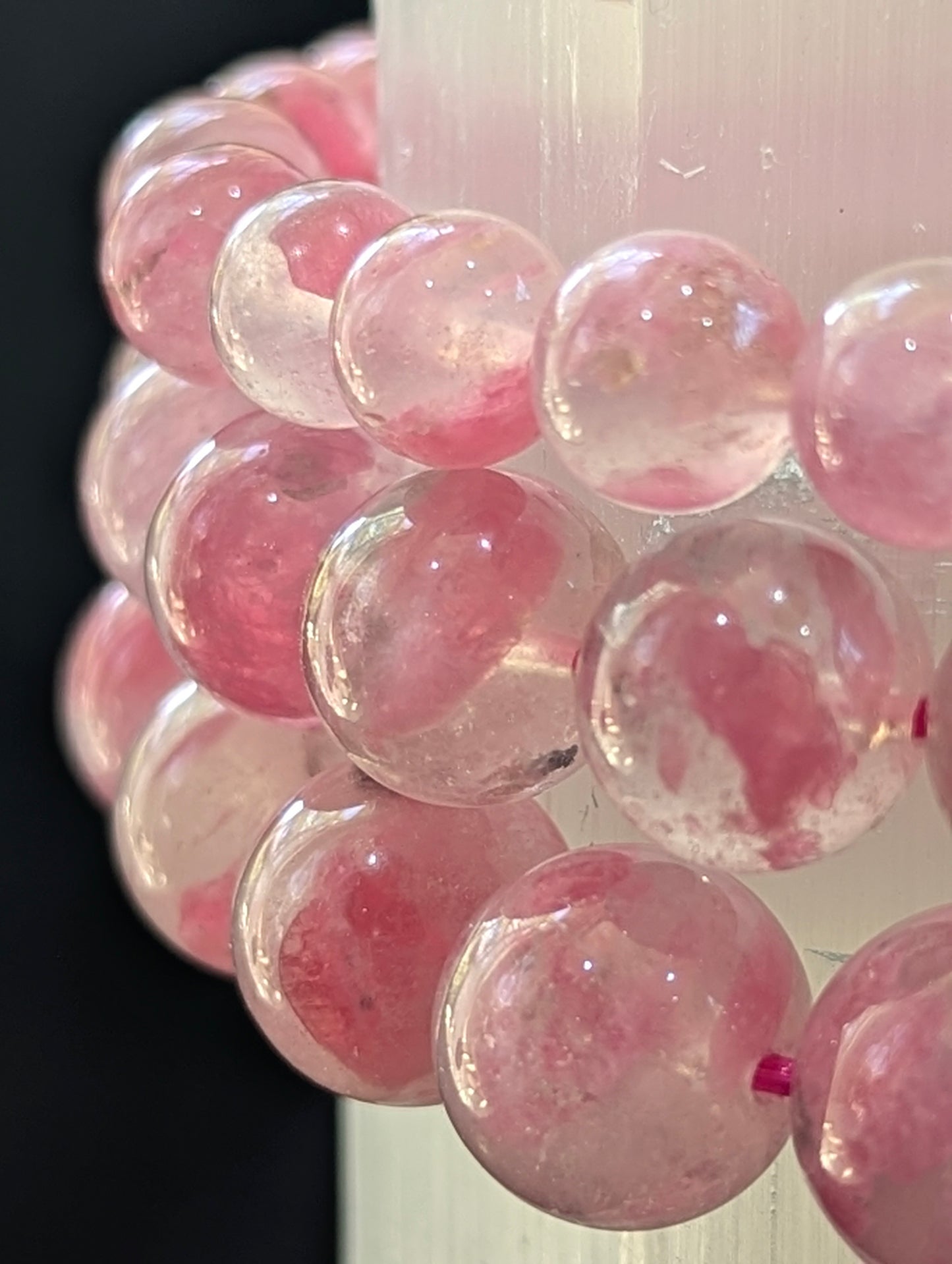 8mm HQ Ice Rhodonite Round Bead Bracelet – Natural Pink Silicate | AA Grade