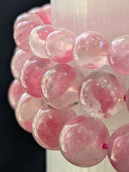8mm HQ Ice Rhodonite Round Bead Bracelet – Natural Pink Silicate | AA Grade