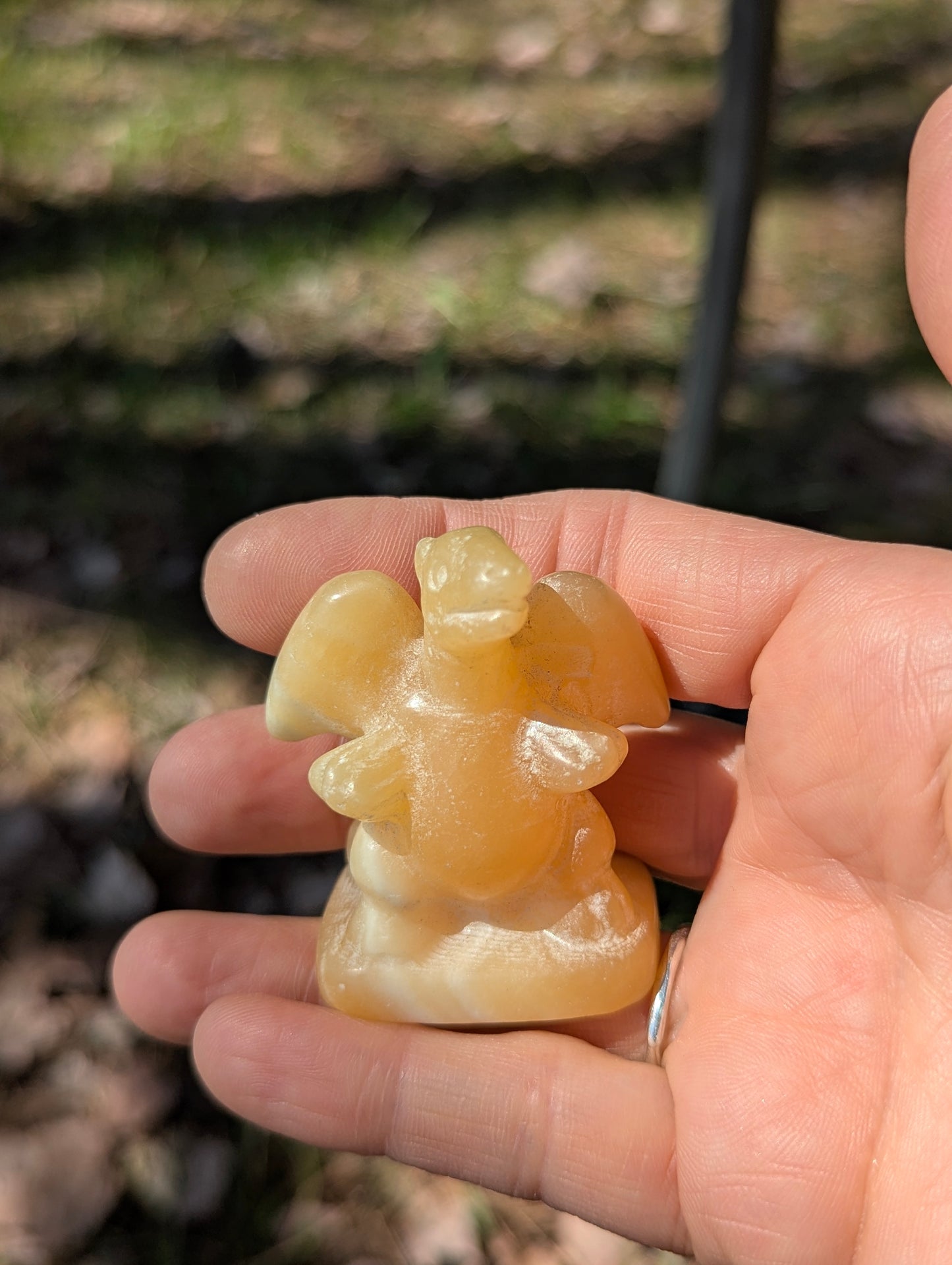 Orange Calcite Charizard, Lizardon Carving ~ 2in., 165g