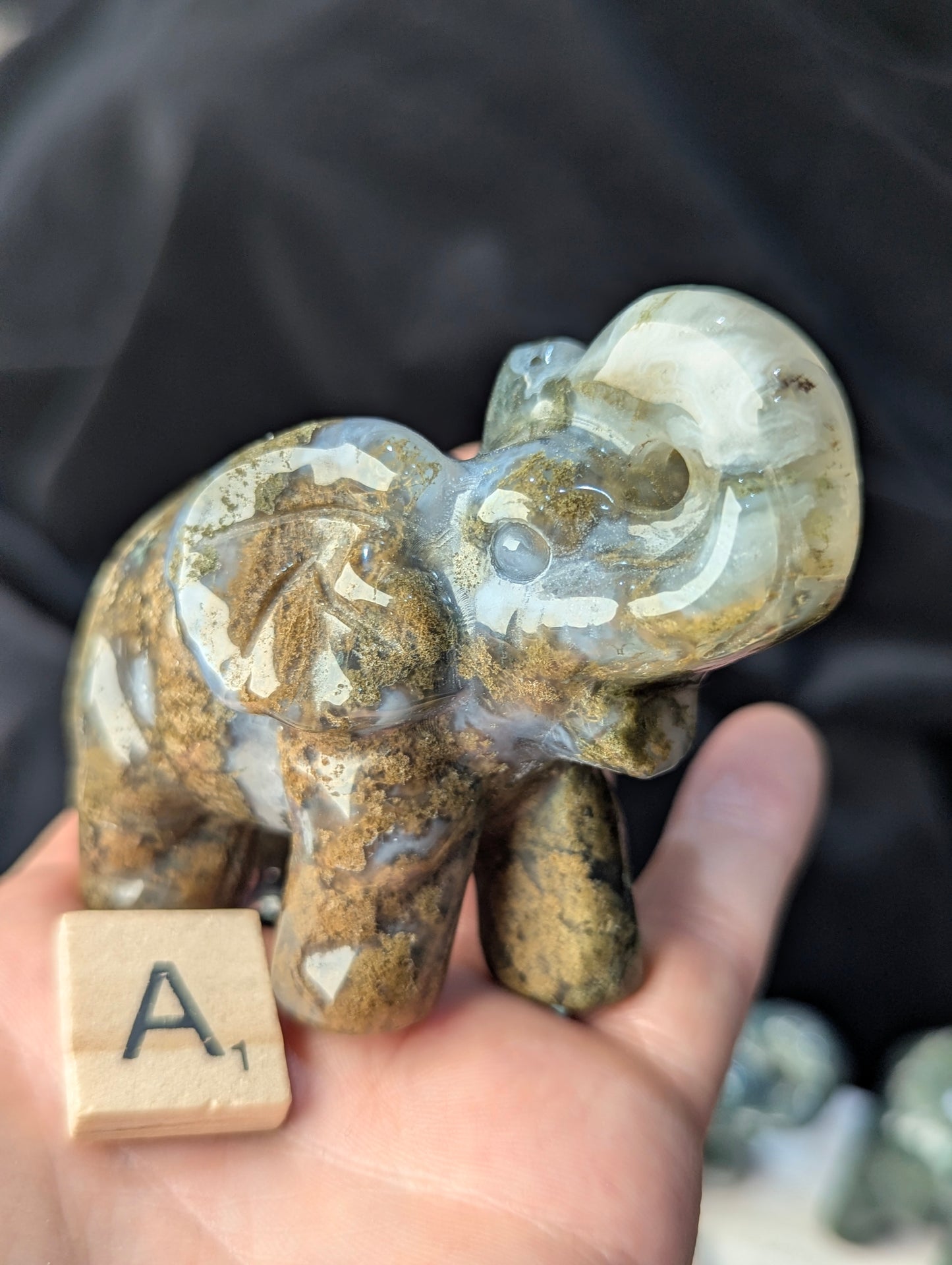 Moss Agate Elephants ~ 2.3in., 190g