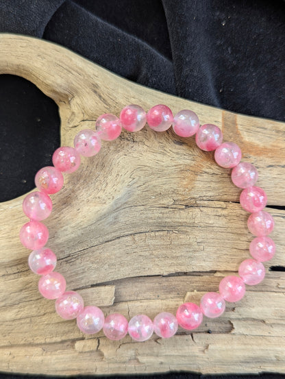 8mm HQ Ice Rhodonite Round Bead Bracelet – Natural Pink Silicate | AA Grade
