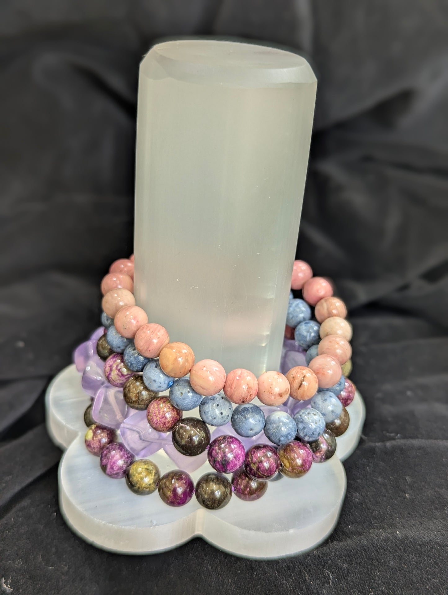 Luminous Selenite Bracelet Charging Tower & Display