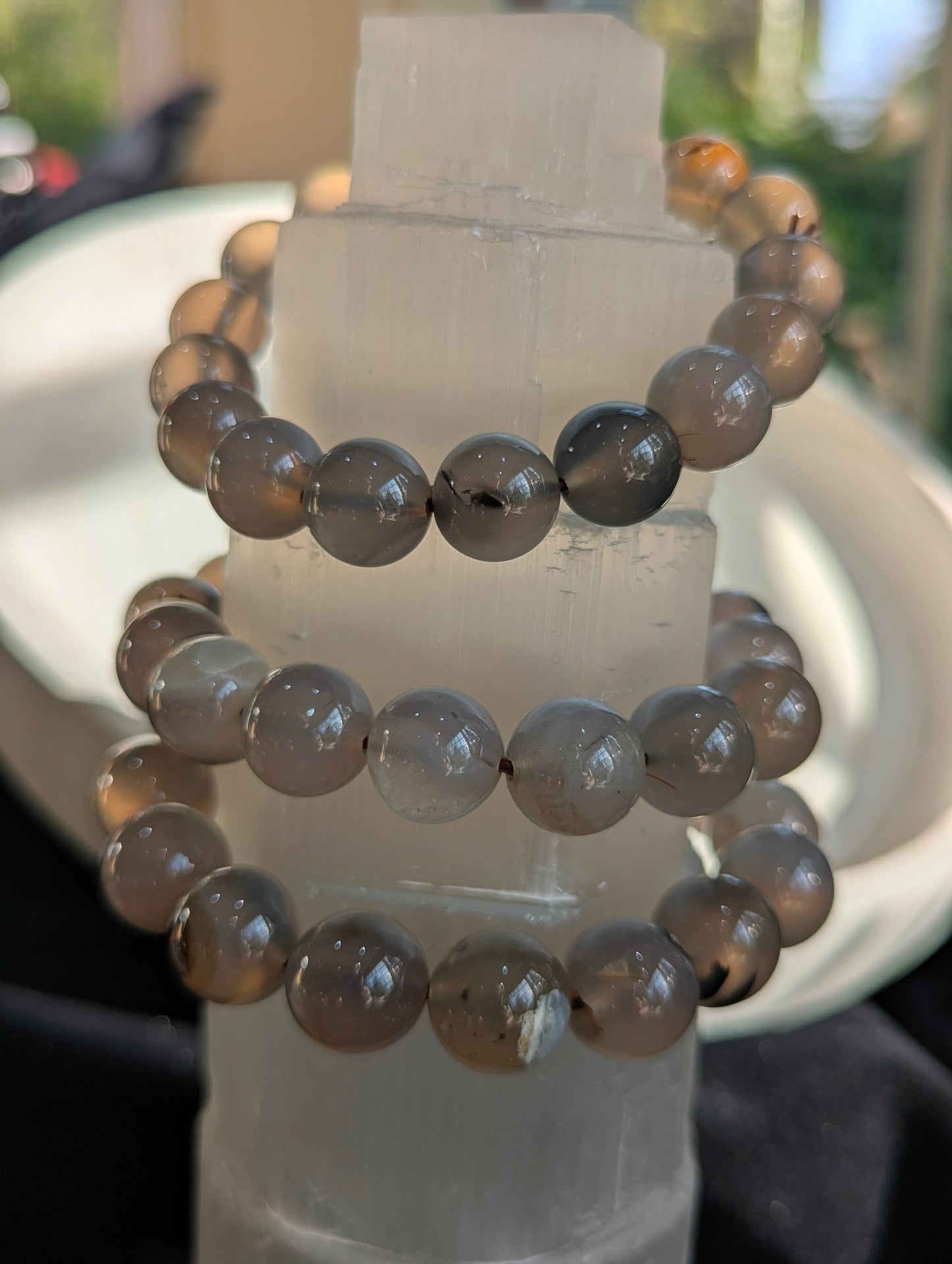 Light Variation Volcano Agate Bracelet — 12 mm to 14 mm Bead Natural Banded Agate