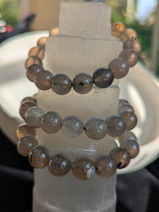Light Variation Volcano Agate Bracelet — 12 mm to 14 mm Bead Natural Banded Agate
