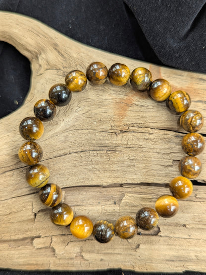 Bracelet Œil de tigre jaune – Perles rondes polies éclatées et de 8 mm