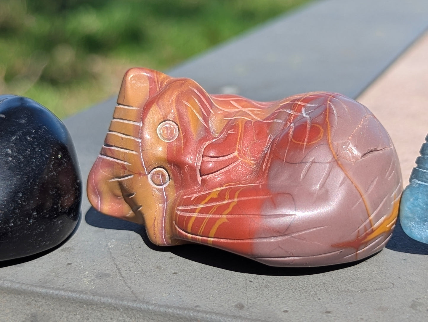 Cozy Fox Carving, Black Obsidian, Blue Aventurine and Mookaite Jasper - 105g