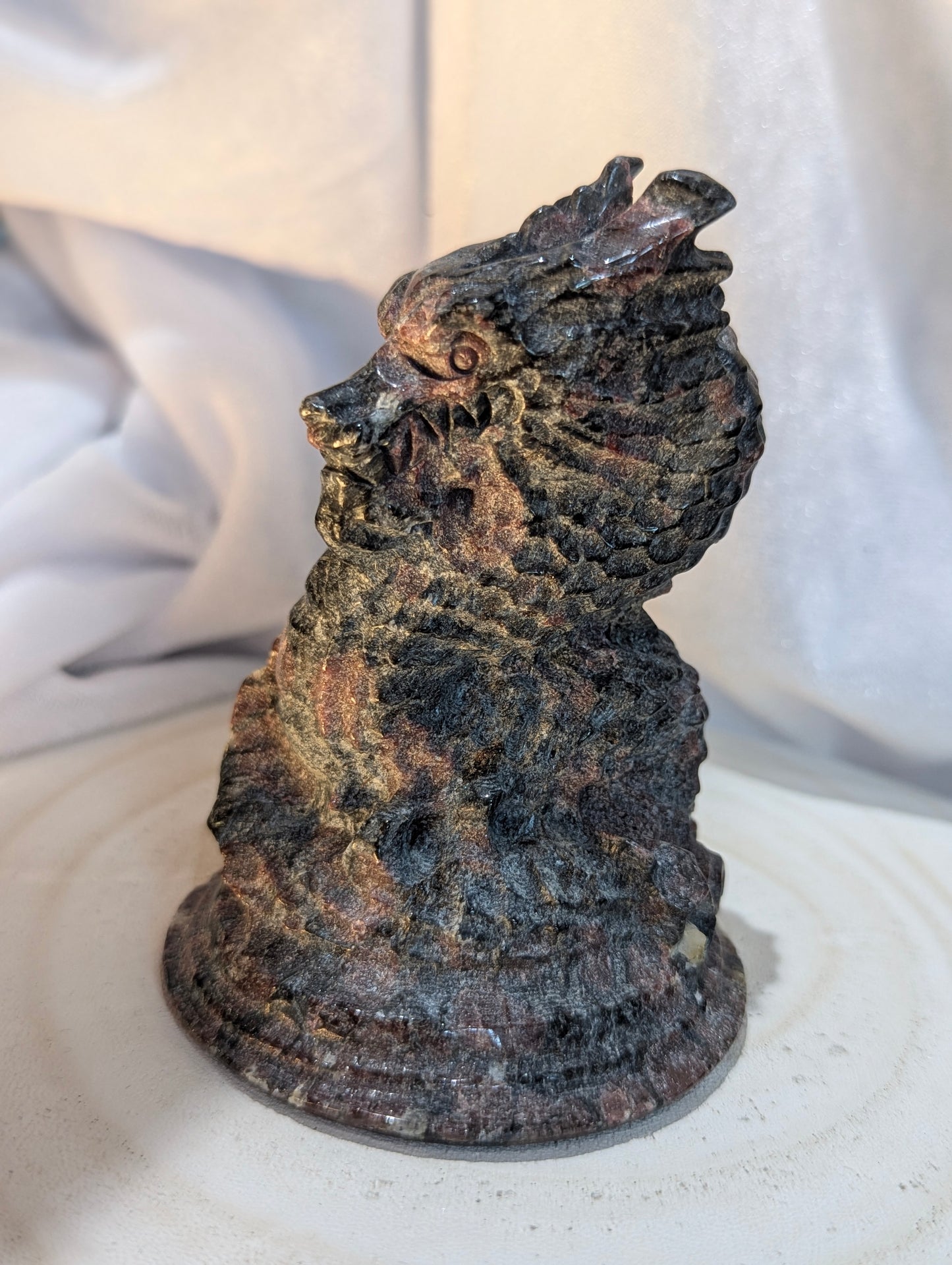 Garnet & Yooperlite Dragon Carvings | Vitality, Illumination, Majesty | ~ 3.8in., ~394g