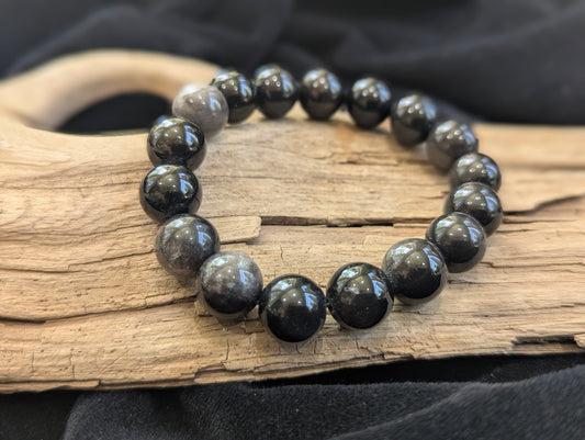 Silver Obsidian Bracelet — 8mm & 12mm Moonlit Sheen