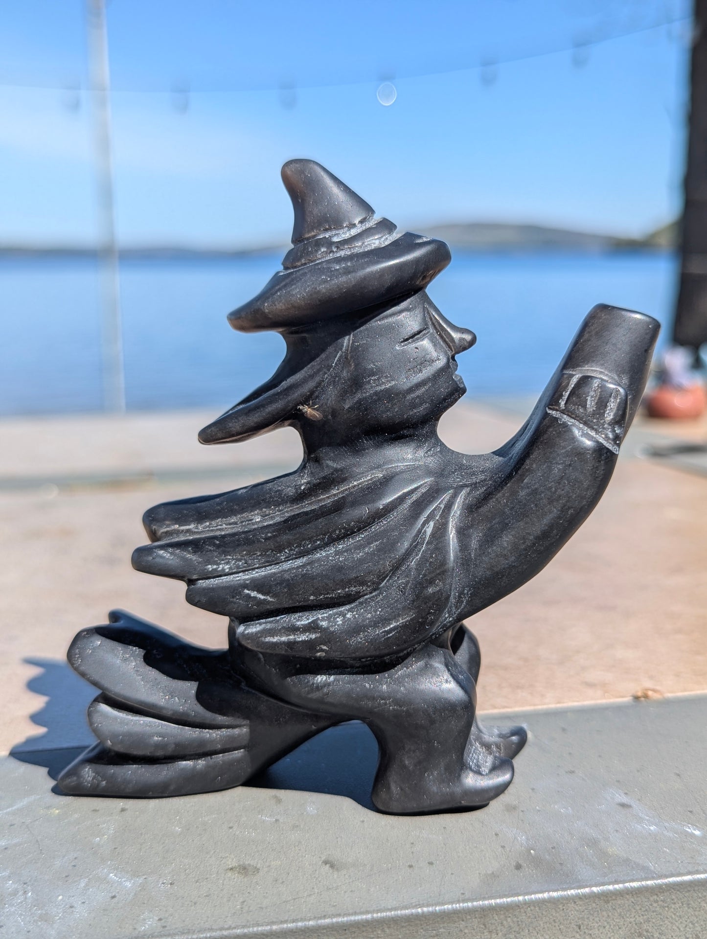 Silver Obsidian Witch Carving