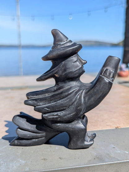 Silver Obsidian Witch Carving