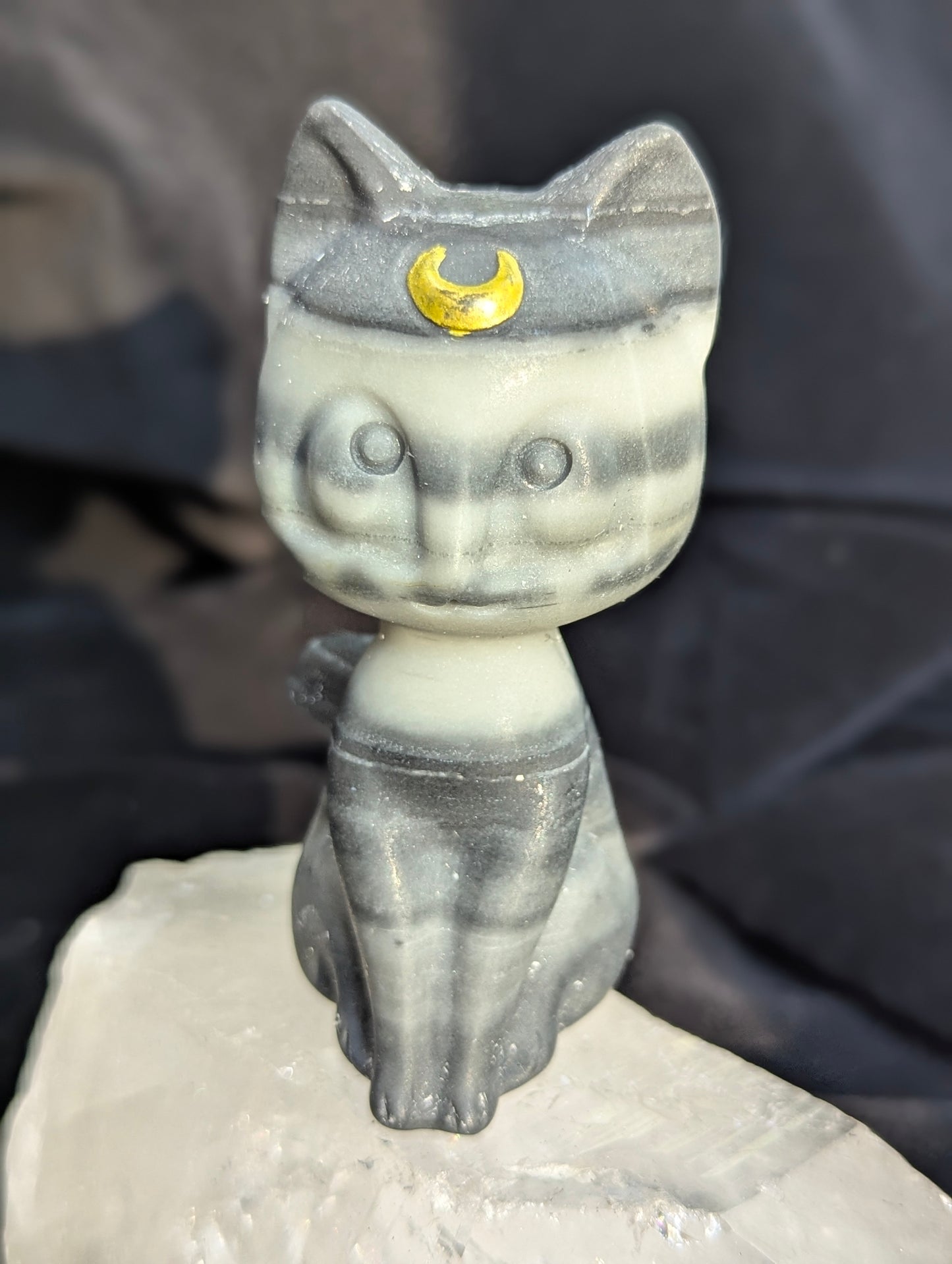 Luna Chat Chat Lune Sculptures Cristallines 7,6 cm - choisissez votre minéral