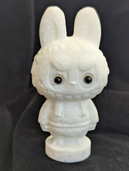 Labubu Carvings 3in. – White Jade, Black Obsidian or Golden Moonstone with Smoky Quartz