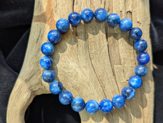 Bracelet en Cyanite Bleue Naturelle – Silicate à lames soyeuses de 9 mm (Brésil)