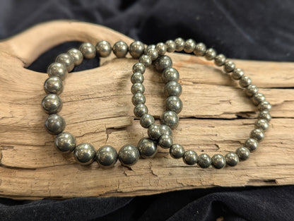 Pyrite Bracelet — 6mm and 8mm Round Beads